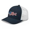 Gunner Gear Fishing Hat Bass Fish American Flag Embroidered Snapback Trucker Navy and White Hat view 2