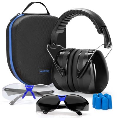 Gun Range Ear Protection Shooting Ear Protection Ear Muffs for Shooting Range Including High-Performance Earmuffs, Range Eye Protection-Gun Safety Glasses,Earplugs,Hard Storage Carrying Case-Black
