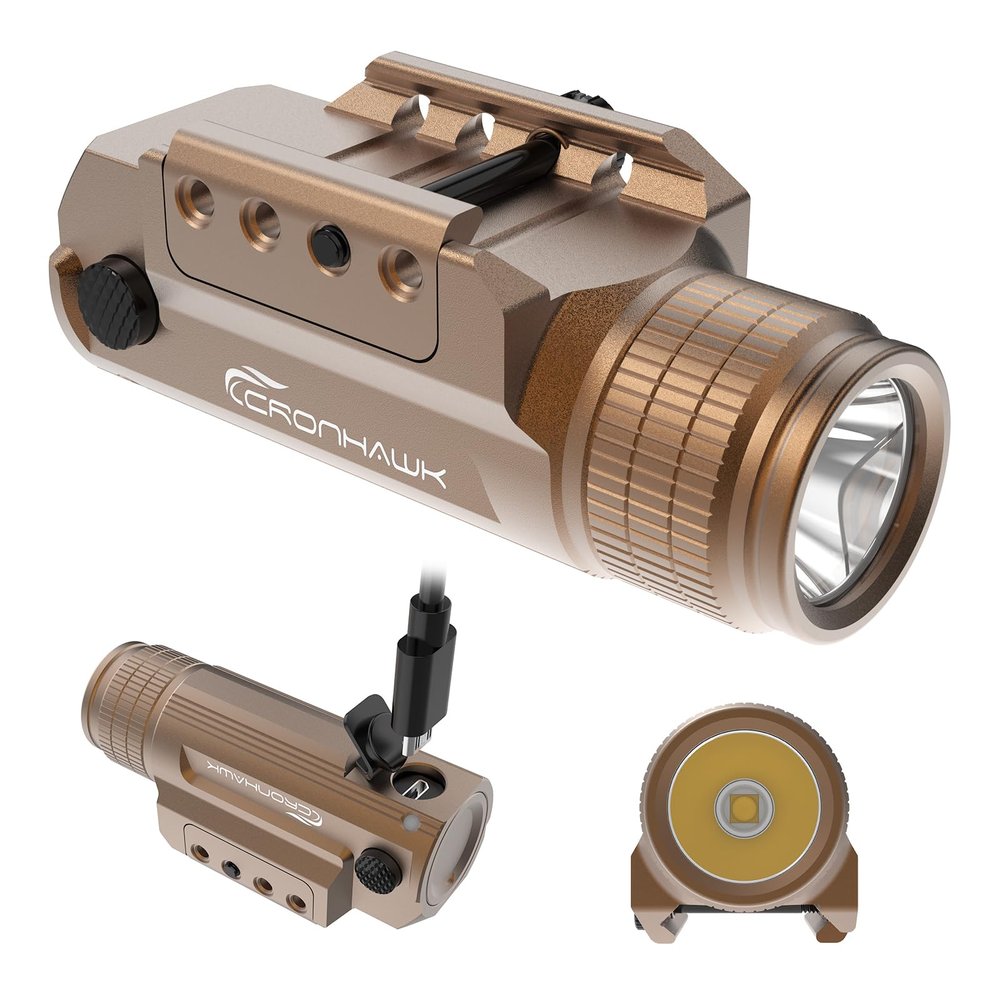 CRONHAWK Rechargeable Pistol Light, 700 Lumen Compact Rail Mounted Tactical Gun Flashlight fit for Picatinny MIL-STD-1913