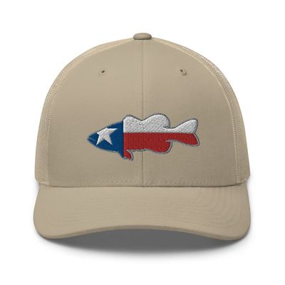 Gunner Gear Fishing Hat Bass Fish Texas Flag Embroidered Snapback Trucker Hat Khaki