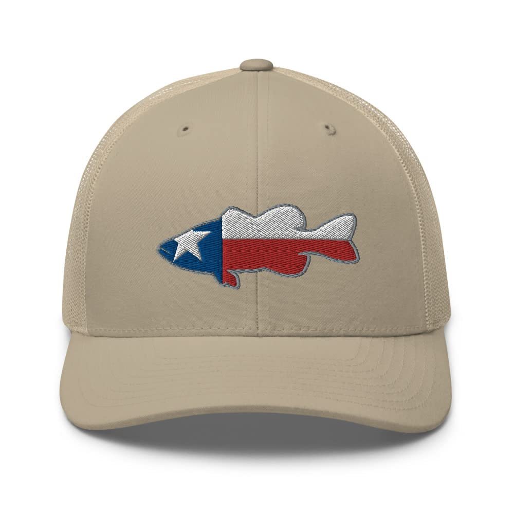 Gunner Gear Fishing Hat Bass Fish Texas Flag Embroidered Snapback Trucker Hat Khaki