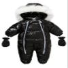 Bestgift Winter clothes thick PU fur collar children's one-piece suit fur collar baby one-piece clothes thick warm romper Black 90 view 1