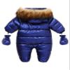 Bestgift Winter Thicken PU Fur Collar Children's One-piece Baby One-piece Clothes Thicken Warm Romper Navy blue 90 view 2