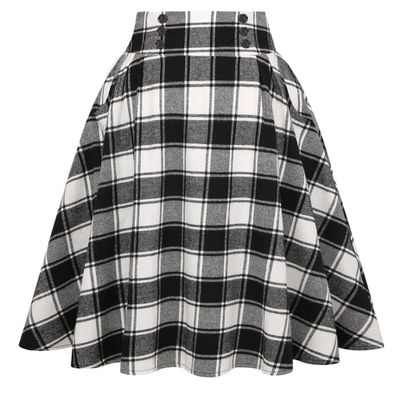 Black and White Plaid Skirt for Women Fall Winter Aline Pleated Midi Skirt (Black&White, Medium)