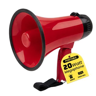 MyMealivos Portable Megaphone Bullhorn 20 Watt Power Megaphone Speaker Voice and Siren/Alarm Modes with Volume Control and Strap (Red)