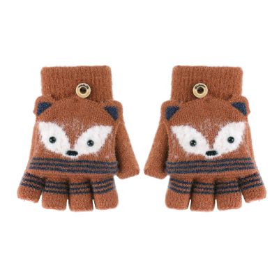 Greenery-GRE Convertible Flip Top Gloves,Winter Wool Knitted Fingerless Gloves with Mitten Cover for Toddler Kids Girls Boys 5-10 Years