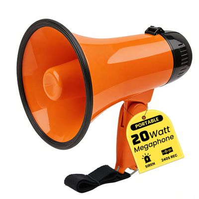 MyMealivos Portable Megaphone Bullhorn 20 Watt Power Megaphone Speaker Voice and Siren/Alarm Modes with Volume Control and Strap (Orange)