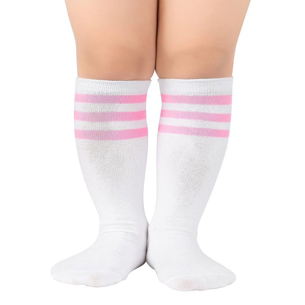 Kids Child Soccer Socks Knee High Tube Socks Toddler Girls Uniform Socks Cotton Cute Sport Stocking for Boys Girls 1 Pair White Pink New One Size