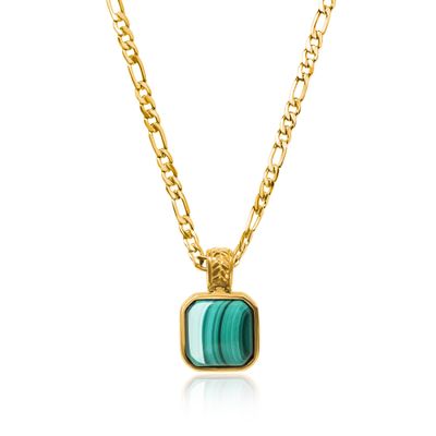 COAI Figaro Chain Necklace Malachite Crystal Pendant Necklace, 18K Gold Plated Stainless Steel 24"