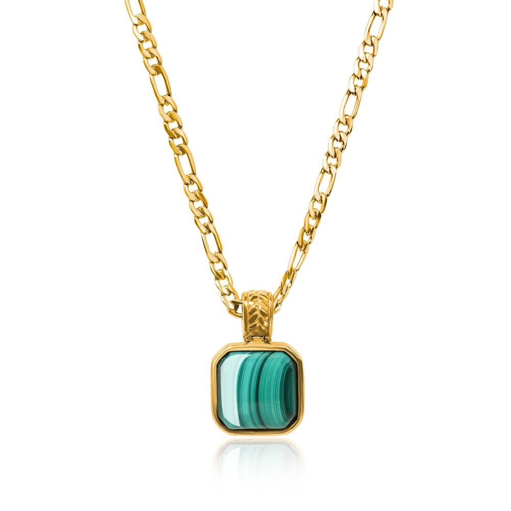 COAI Figaro Chain Necklace Malachite Crystal Pendant Necklace, 18K Gold Plated Stainless Steel 24"