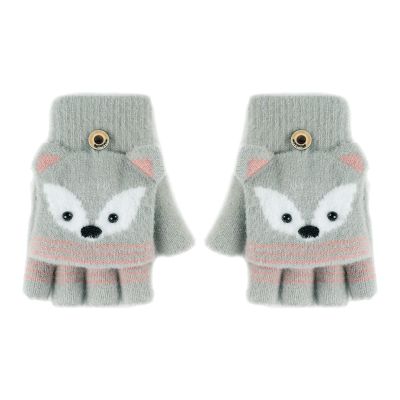 Convertible Flip Top Gloves,Winter Wool Knitted Fingerless Gloves with Mitten Cover for Toddler Kids Girls Boys 5-10 Years