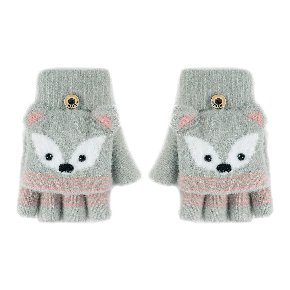 Convertible Flip Top Gloves,Winter Wool Knitted Fingerless Gloves with Mitten Cover for Toddler Kids Girls Boys 5-10 Years