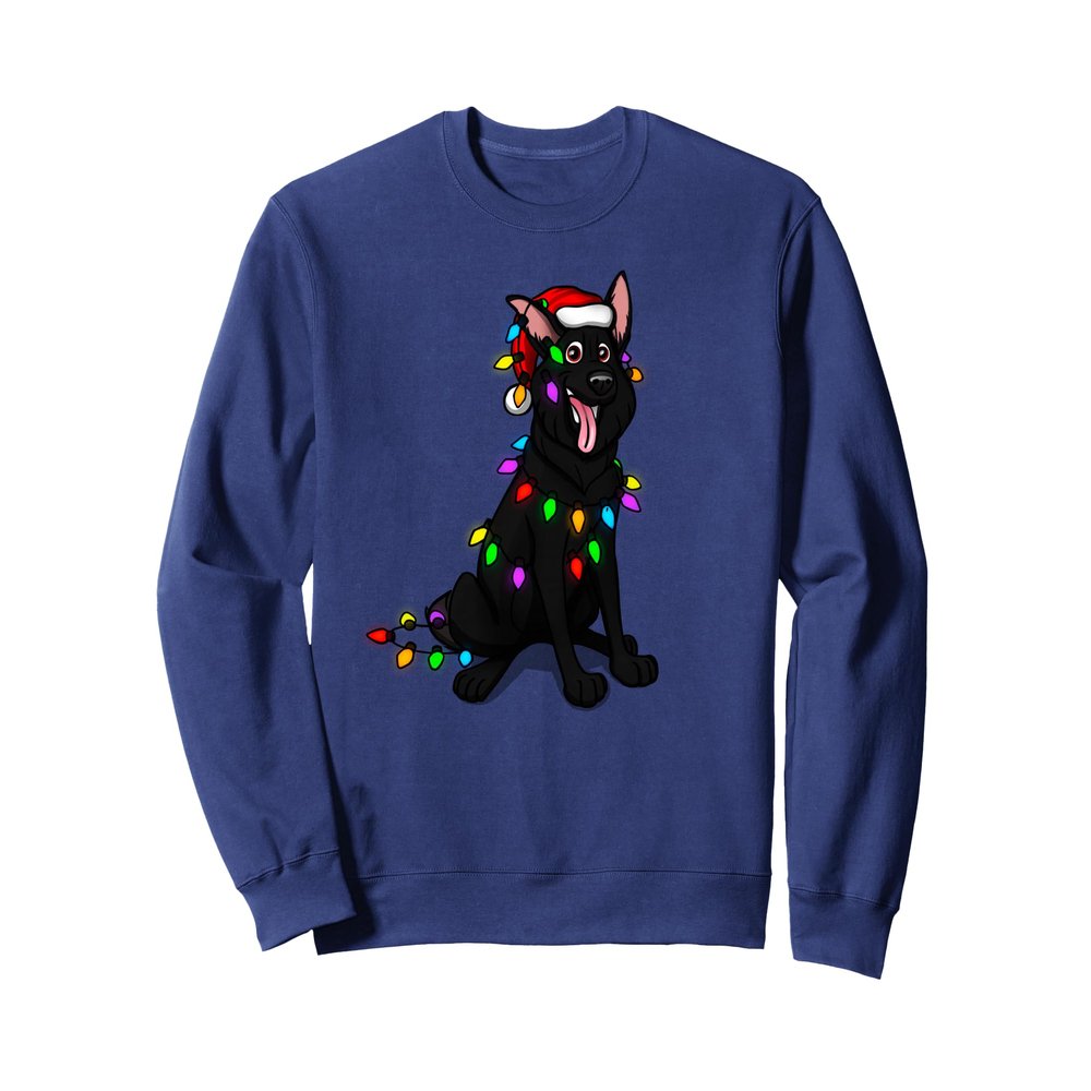 Black German Shepherd Christmas Lights Sweatshirt