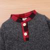 FOCICI Newborn Baby Boy Clothes Fall Winter Infant Outfits For Boys Long Sleeve Button Romper and Plaid Pants 2pcs Set Red 6-12 Months view 3