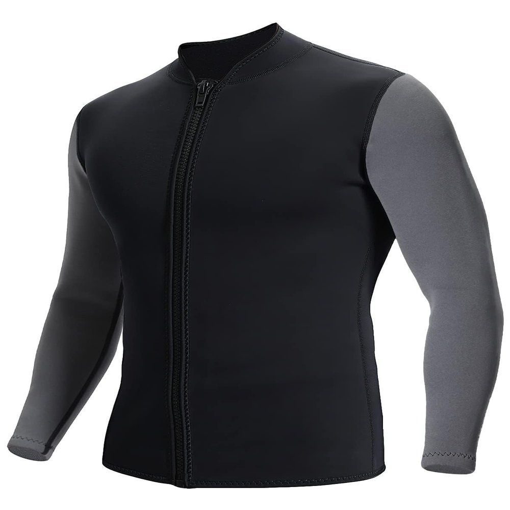 REALON Women Men Top Wetsuit Jacket, 2mm 3mm Neoprene Swim Wet Suit Shirt Long Sleeves Front Zip for Adult Youth Cold Water Snorkeling Diving Surfing Watersports
