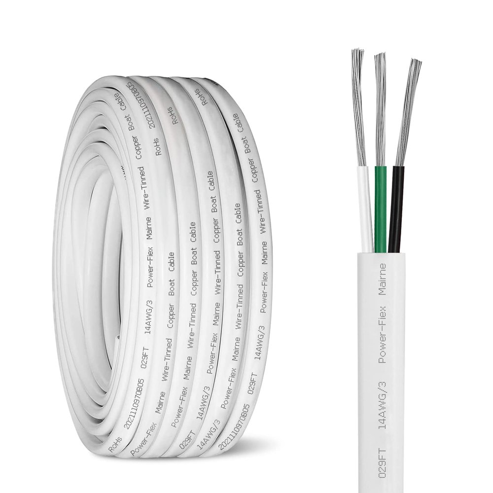 Kimbluth 14 Gauge Triplex Marine Wire Tinned Copper Boat Cable, 30ft 14 AWG Standard USA OFC Oxygen Free Copper Wire for Automotive Boat Speakers Solar Outdoors