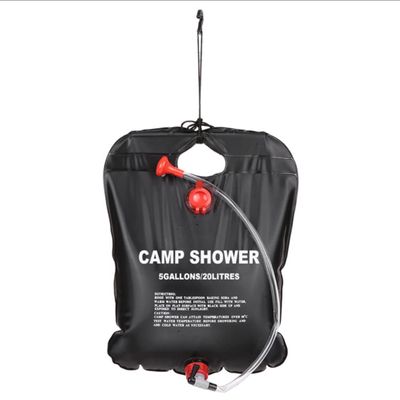 Solar Shower Bag, 20L Foldable Lightweight Portable Solar Heating Bag with Removable Hose Shower Head for Outdoor Travel Swimming Beach Hiking Cycling (Black)