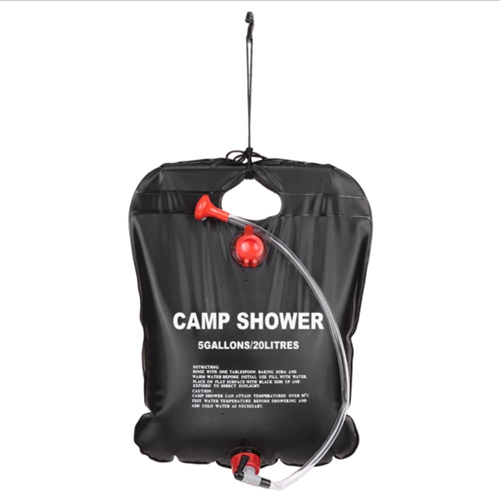Solar Shower Bag, 20L Foldable Lightweight Portable Solar Heating Bag with Removable Hose Shower Head for Outdoor Travel Swimming Beach Hiking Cycling (Black)