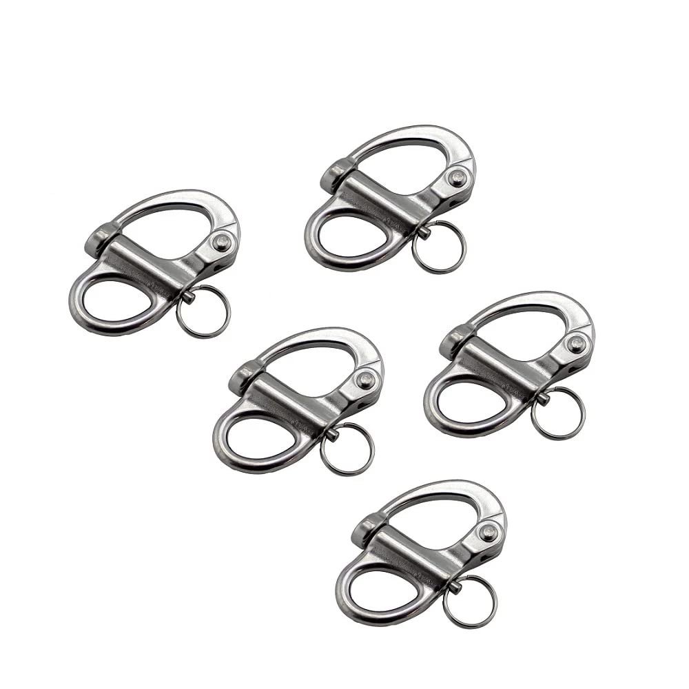 Ayunwei 35mm(1-3/8 inch) Fixed Snap Shackles 316 Stainless Steel Bail Snap Shackles with Quick Release Pin for Bracelet and Boat of 5 Pcs