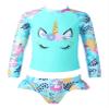 Yihuimin Kids Girls Cartoon Horse Print Swimsuit Fish Scales Pattern Sleeves Tops and Briefs Set Beachwear Cartoon Blue 12 Years view 1