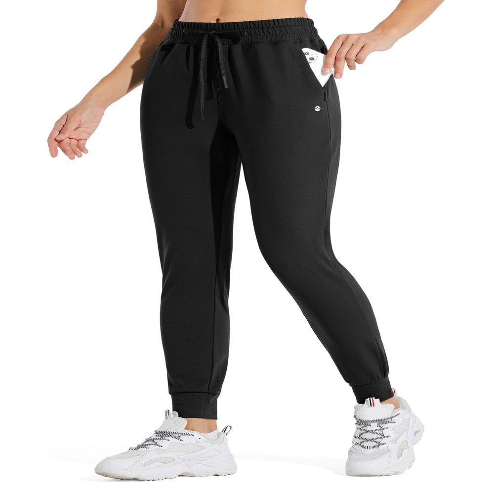 Willit Women's Fleece Lined Joggers Warm Pants Running Thermal Sweatpants Winter Athletic Hiking Water Resistant with Pockets Black M