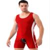 LiiYii Men's U Neck Tank Boxer Shorts Bodysuits Sleeveless Unitard Soft Pajamas Leotard Nightwear Red Large