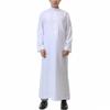 SXLLZSLC Kaftan Islamic Robe Men Long Sleeve Muslim Thobe Arabic Prayer Eid Clothes Dubai Saudi Arab Costume White view 1