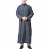 SXLLZSLC Kaftan Islamic Robe Men Long Sleeve Muslim Thobe Arabic Prayer Eid Clothes Dubai Saudi Arab Costume Grey view 2