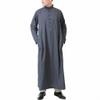 SXLLZSLC Kaftan Islamic Robe Men Long Sleeve Muslim Thobe Arabic Prayer Eid Clothes Dubai Saudi Arab Costume Grey view 1