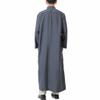 SXLLZSLC Kaftan Islamic Robe Men Long Sleeve Muslim Thobe Arabic Prayer Eid Clothes Dubai Saudi Arab Costume Grey view 3
