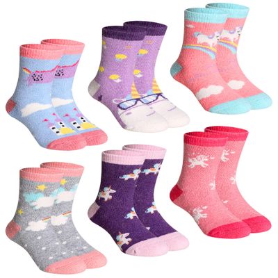 DoSmart Children's Winter Warm Wool Solid Color Socks Kids Boy Girls Thermal Crew Socks 6 Pairs(Unicorn C, 1-3T)