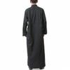 SXLLZSLC Kaftan Islamic Robe Men Long Sleeve Muslim Thobe Arabic Prayer Eid Clothes Dubai Saudi Arab Costume Black view 3