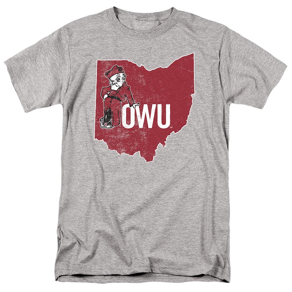 Ohio Wesleyan University Official State Shape Unisex Adult T Shirt,Athletic Heather, X-Large