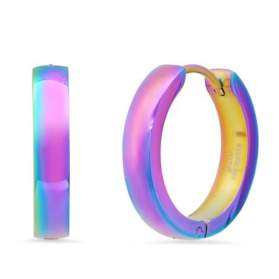 Steeltime 18K Gold Plated Stainless Steel Huggie Earrings (Rainbow IP)