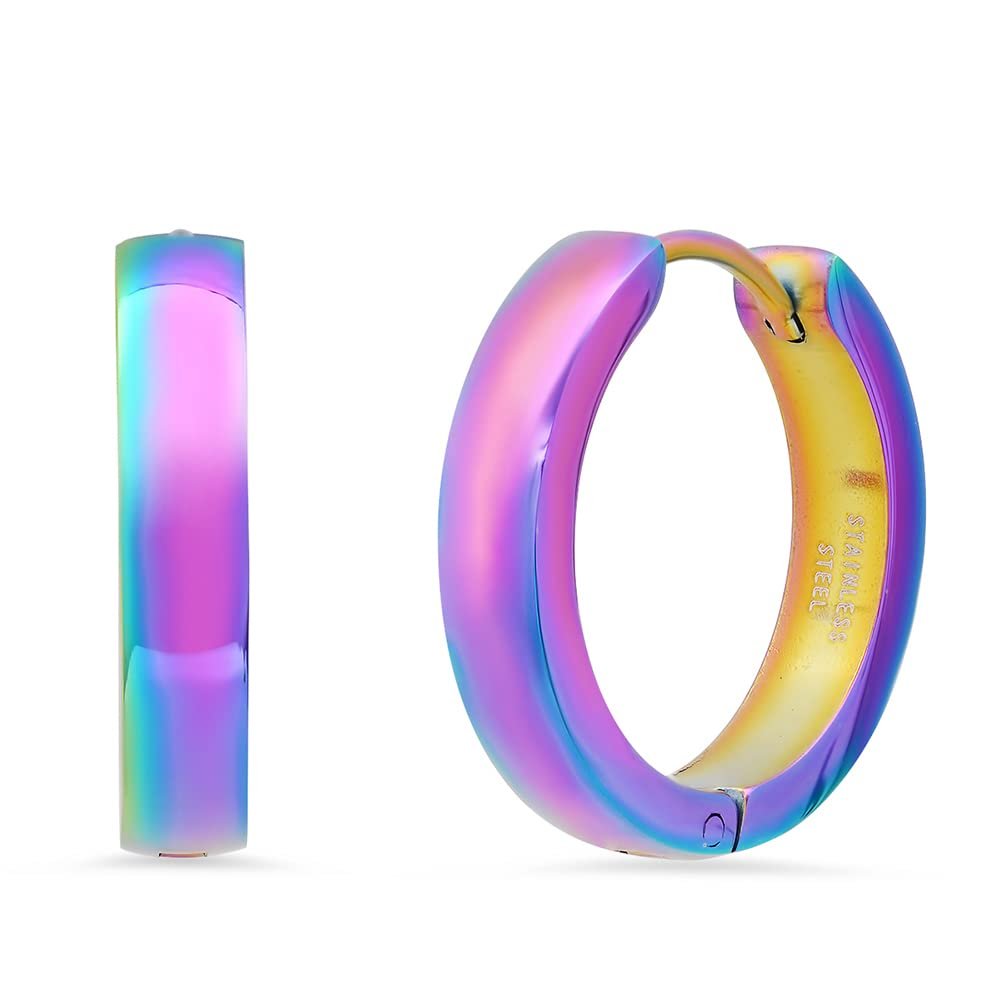 Steeltime 18K Gold Plated Stainless Steel Huggie Earrings (Rainbow IP)