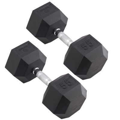Body Sport Rubber Encased Hex Dumbbell Weight, 55 lb. (Pair) - Chrome, Anti-Slip Grip for Strength Training - Home Gym & Fitness Equipment