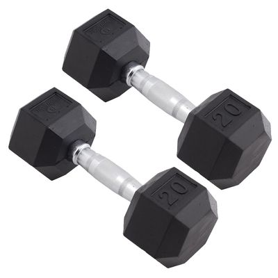 Body Sport Rubber Encased Hex Dumbbell Weight, 20 lb. (Pair) - Chrome, Anti-Slip Grip for Strength Training - Home Gym & Fitness Equipment