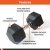 Body Sport Rubber Encased Hex Dumbbell Weight, 20 lb. (Pair) - Chrome, Anti-Slip Grip for Strength Training - Home Gym & Fitness Equipment view 3