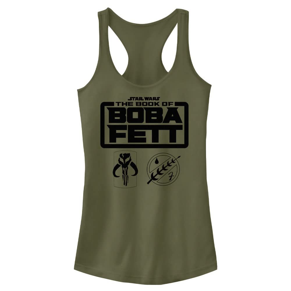 Star Wars The Book of Boba Fett Logo Symbols Stack Juniors Racerback Tank Military Green