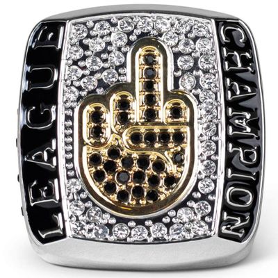 FANTASYJOCKS Fantasy Football Championship Ring BIRD FFL Champion Trophy Award Prize Silver Gold Black Glass Stones Sports Baseball Basketball Hockey Size 9