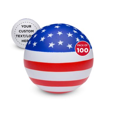100 American Flag Stress Balls Pack - Customizable Text, Logo - Round, Stress Reliever, Hand Therapy, Lightweight - USA Flag
