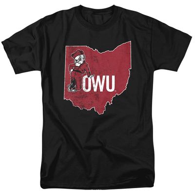 Ohio Wesleyan University Official State Shape Unisex Adult T Shirt,Black, Small