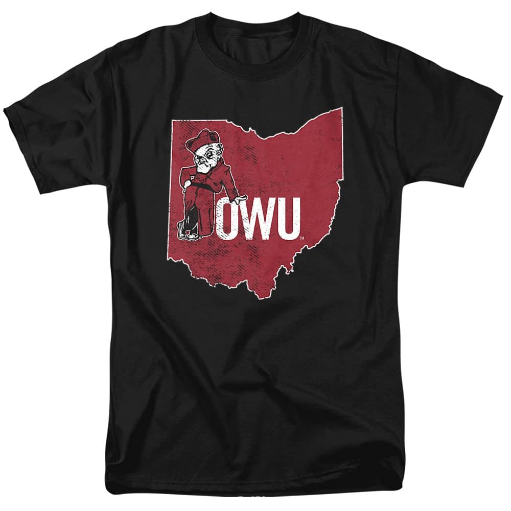 Ohio Wesleyan University Official State Shape Unisex Adult T Shirt,Black, Small