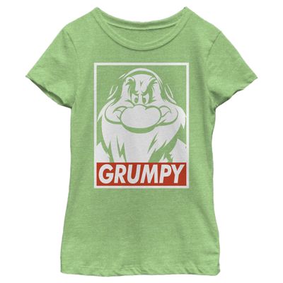 Disney Snow White Grumpy Streetwear Poster Girls Heather T-Shirt, Green Apple, Medium