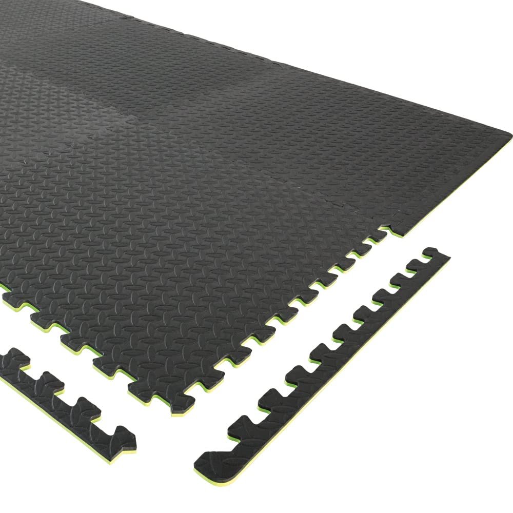 Body Sport Interlocking Floor Puzzle Mat, 6 Tiles, 24 x 24 in. Each, 1/2-in. Thick Foam - Home Fitness & Gym Exercise Equipment (Black)