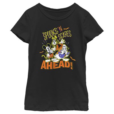 Disney Girl's Mickey & Friends Spooks and Scares Ahead T-Shirt - Black - X Small