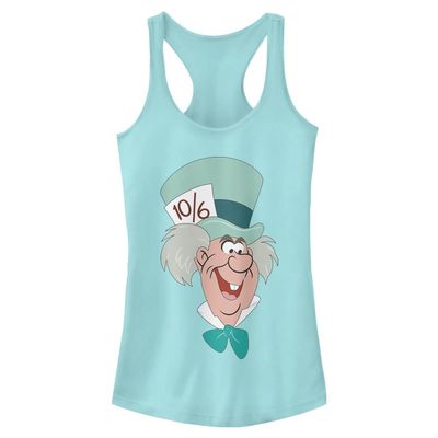 Disney Alice in Wonderland Mad Hatter Big Face Juniors Racerback Tank, Cancun, XX-Large
