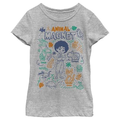 Disney Girl's Animal Magnet T-Shirt, Athletic Heather, Large