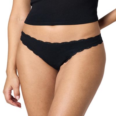 b.tempt'd by Wacoal Women's Inspired Eyelet Cotton Thong Panty, 972219, Night, Large