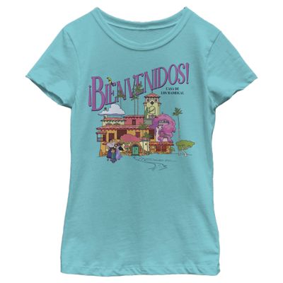 Disney Pixar Encanto Bienvenidos Home Poster Girls Standard T-Shirt, Tahiti Blue, X-Large